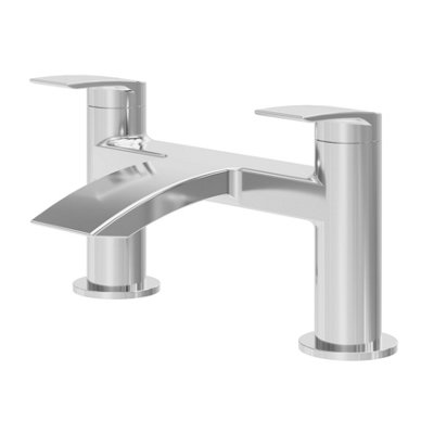 Goodhome Kariya Gloss Chrome Effect Deck-Mounted Manual Double Bath Filler Tap