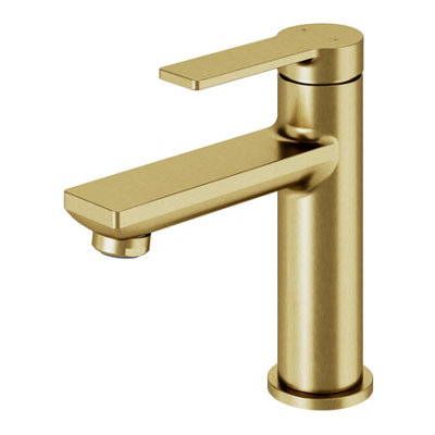 Goodhome Akita Medium Satin Brass Effect Round Basin Mixer Tap