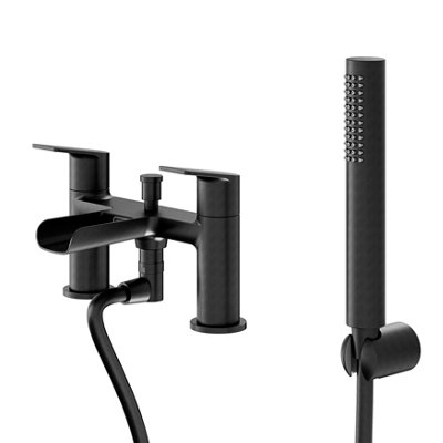Goodhome Ajeeta Matt Black Deck-Mounted Bath Mixer Tap With Shower Kit