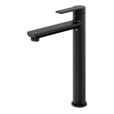 Goodhome Akita Tall Matt Black Round Basin Mixer Tap