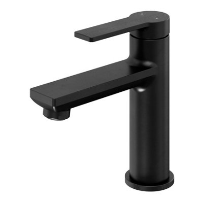Goodhome Akita Medium Matt Black Round Basin Mixer Tap