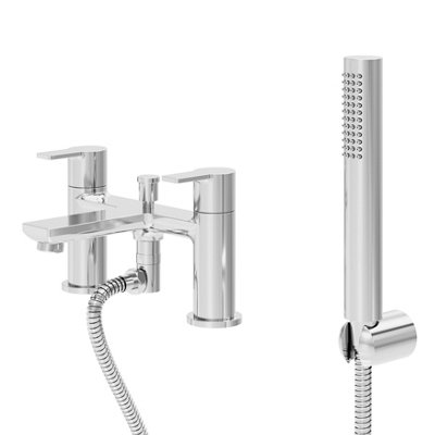 Goodhome Akita Gloss Chrome Effect Deck-Mounted Bath Mixer Tap With Shower Kit