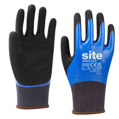 Site Nitrile & Polyester Blue & Black Grip Glove Large, Pair