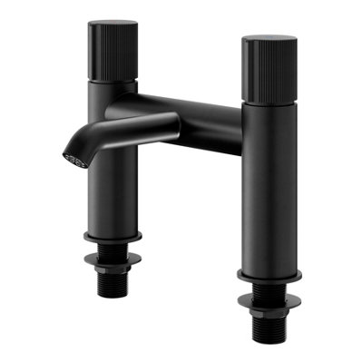 Goodhome Levanna Matt Black Deck-Mounted Manual Double Bath Filler Tap