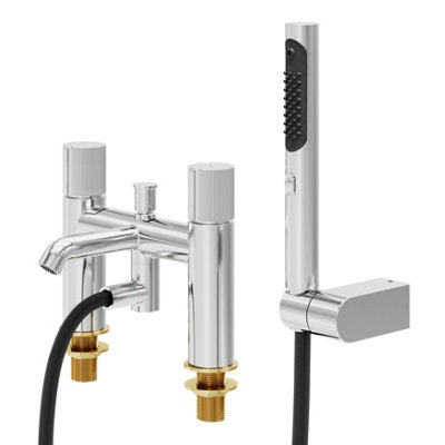 Goodhome Levanna Gloss Chrome Effect Deck-Mounted Bath Mixer Tap With Shower Kit