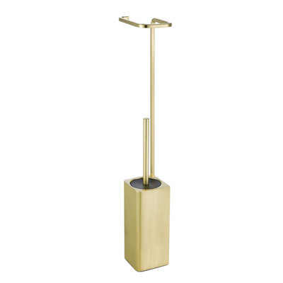 Goodhome Elland 2-In-1 Brushed Gold Effect Wall-Mounted Toilet Roll & Brush Holder