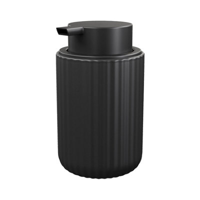 Goodhome Rawa Matt Black Ribbed Effect Ceramic Freestanding Soap Dispenser