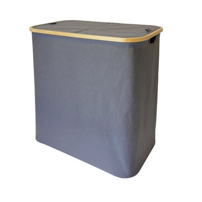 Goodhome Cervia Grey Bamboo & Cotton Medium Laundry Basket, 106L