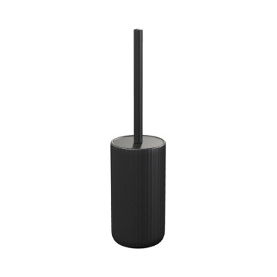 Goodhome Rawa Matt Black Ribbed Effect Ceramic Toilet Brush & Holder