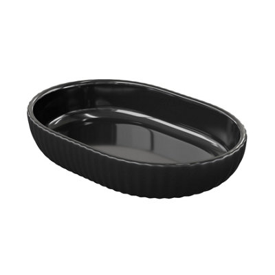 Goodhome Rawa Matt Black Ribbed Effect Ceramic Soap Dish