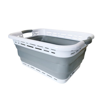 Goodhome Glomma White & Grey Plastic Medium Foldable Laundry Basket, 36L