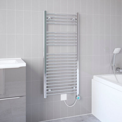 Flomasta Galene Chrome Effect Electric Flat Towel Warmer (W)500Mm X (H)1100Mm