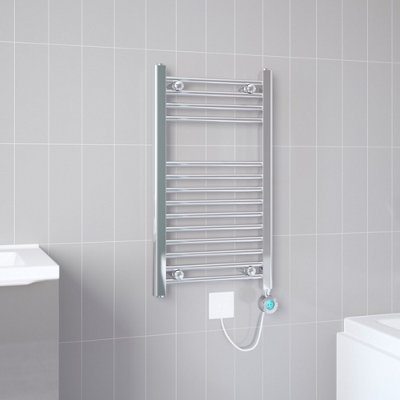 Flomasta Galene Chrome Effect Electric Flat Towel Warmer (W)400Mm X (H)700Mm