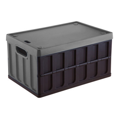 B&Q Tilian Heavy Duty Grey 46L Plastic Stackable Foldable Storage Crate With Lid