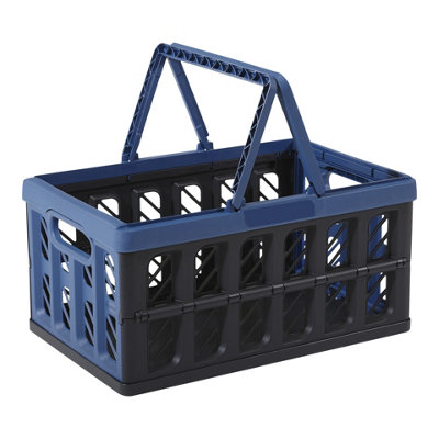B&Q Tilian Blue 25L Plastic Stackable Foldable Storage Crate