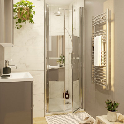 Goodhome Ledava Chrome Effect Mirror Strip Western Shower Door (H)195Cm (W)76Cm