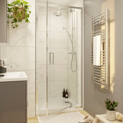 Goodhome Ledava Chrome Effect Clear Glass Half Open Pivot Shower Door (H)195Cm (W)100Cm