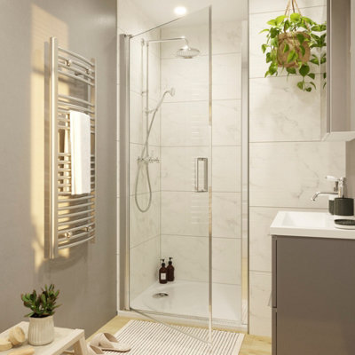Goodhome Ledava Chrome Effect Clear Glass Pivot Shower Door (H)195Cm (W)76Cm