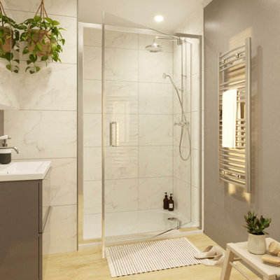 Goodhome Ledava Chrome Effect Clear Glass Half Open Pivot Shower Door (H)195Cm (W)120Cm
