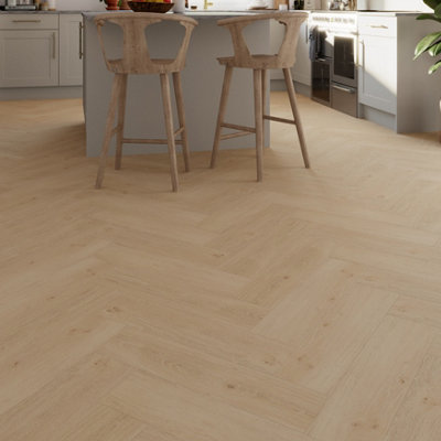 Goodhome Mambo Lulea Natural Knotted Wood Effect Synchronised Herringbone Click Vinyl Planks, 2.24M²