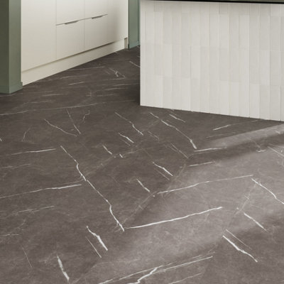 Goodhome Mambo Grey Natural Marble Effect Textured Click Vinyl Tile, 1.92M²