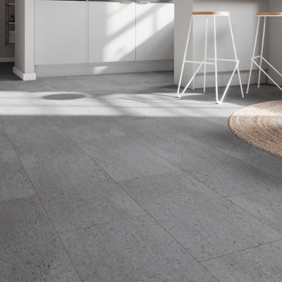 Goodhome Mambo Grey Granite Concrete Effect Textured Click Vinyl Tile, 2.23M²