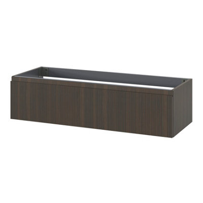 Goodhome Kentia Ribbed Effect Walnut Veneer Wall-Mounted Bathroom Cabinet (H) 300Mm (W) 1200Mm