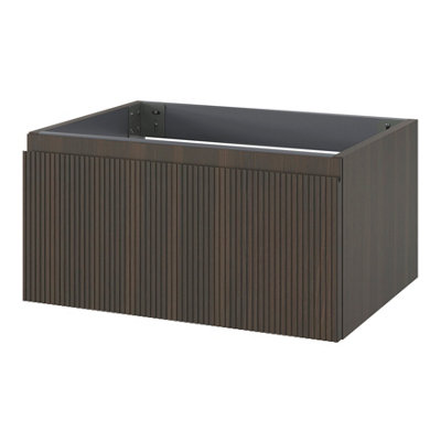 Goodhome Kentia Ribbed Effect Walnut Veneer Wall-Mounted Bathroom Cabinet (H) 300Mm (W) 600Mm