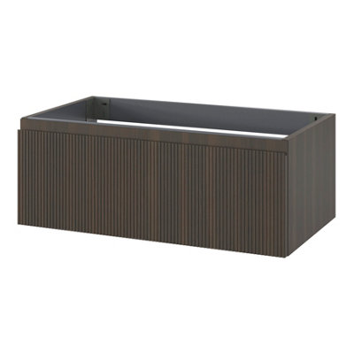 Goodhome Kentia Ribbed Effect Walnut Veneer Wall-Mounted Bathroom Cabinet (H) 300Mm (W) 800Mm