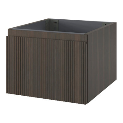Goodhome Kentia Ribbed Effect Walnut Veneer Wall-Mounted Bathroom Cabinet (H) 300Mm (W) 400Mm