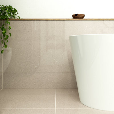 Goodhome Musetta Beige Polished Marble Effect Porcelain Indoor Wall & Floor Tile, Pack Of 4, (L)600Mm (W)600Mm