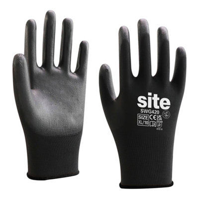 Site Polyester Black Gloves, X Large