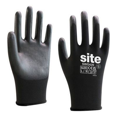 Site Polyester Black Gloves, Large