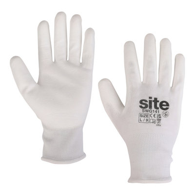 Site Polyester (Pes) & Polyurethane (Pu) White Specialist Handling Gloves Large, Pack Of 5