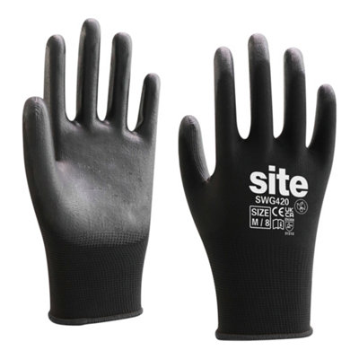 Site Polyester Black Gloves, Medium