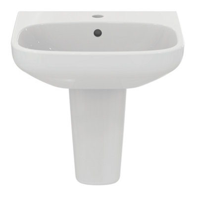 Ideal Standard I.life A Gloss White Rectangular Wall-Mounted Semi-Pedestal Basin (H)48.5Cm (W)55Cm