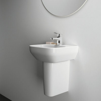 Ideal Standard I.life A Gloss White Rectangular Wall-Mounted Semi-Pedestal Basin (W)40Cm