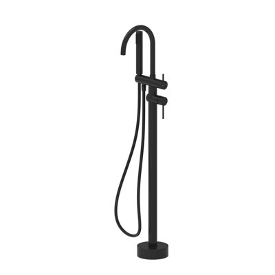 Goodhome Owens Matt Black Floor-Mounted Bath Mixer Tap With Shower Kit