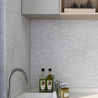 Goodhome Crillo White Matt Striped Natural Stone Mosaic Tile Sheet, (L)306Mm (W)310Mm
