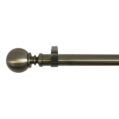 Goodhome Antiki Satin Antique Brass Effect Extendable Ball Single Curtain Pole Set, (L)1200Mm-2100Mm (Dia)28Mm