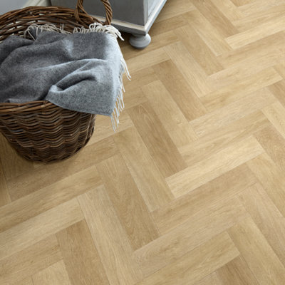 B&Q Precut Greige Herringbone Parquet Effect Sheet Vinyl, 6M²