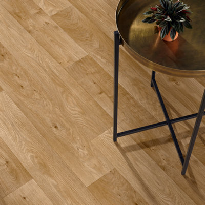 B&Q Precut Brown Oak Plank Effect Sheet Vinyl, 4M²