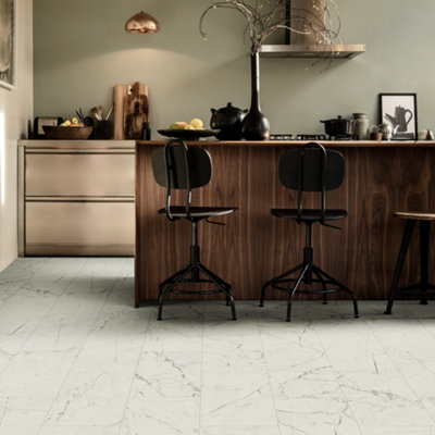 B&Q Precut White Marble Tile Effect Sheet Vinyl, 6M²