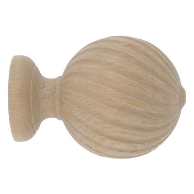 Goodhome Symi Natural Oak Effect Ash Stripped Ball Curtain Pole Finial (Dia)28Mm