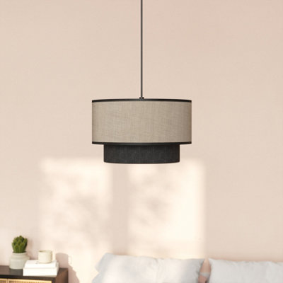 Goodhome Kinglet Natural & Black Round Lamp Shade (D)30Cm