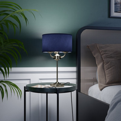 Goodhome Ashford Cylinder Brushed Satin Antique Brass Effect Table Lamp