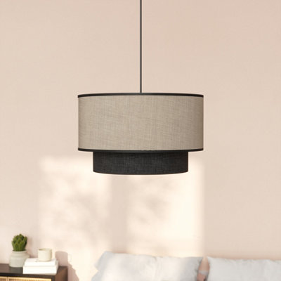 Goodhome Kinglet Natural & Black Round Lamp Shade (D)38Cm