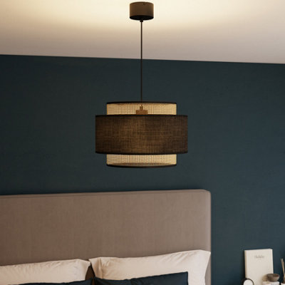 Goodhome Gadwall Black & Natural Round Lamp Shade (D)38Cm