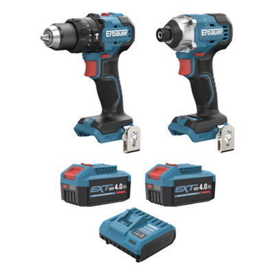 Erbauer 18V Li-Ion Ext Keep Cool Brushless V2 Cordless Combi Drill & Impact Driver (2 X 4Ah) Eri1092com Eri1093ipd