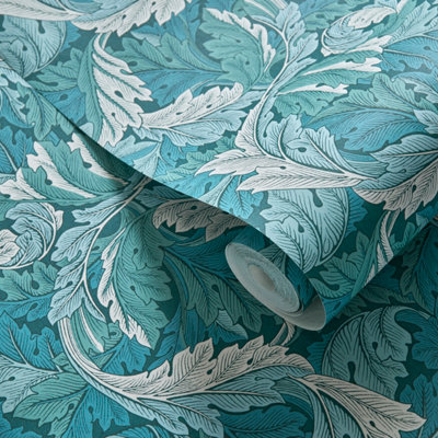 Clarke & Clarke Acanthus Turquiose & White Smooth Wallpaper